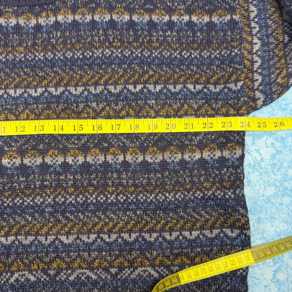 Vintage Alpaca Baby Fina Peru Hand Knitted Fair Isle Sweater Navy Blue Mens XL